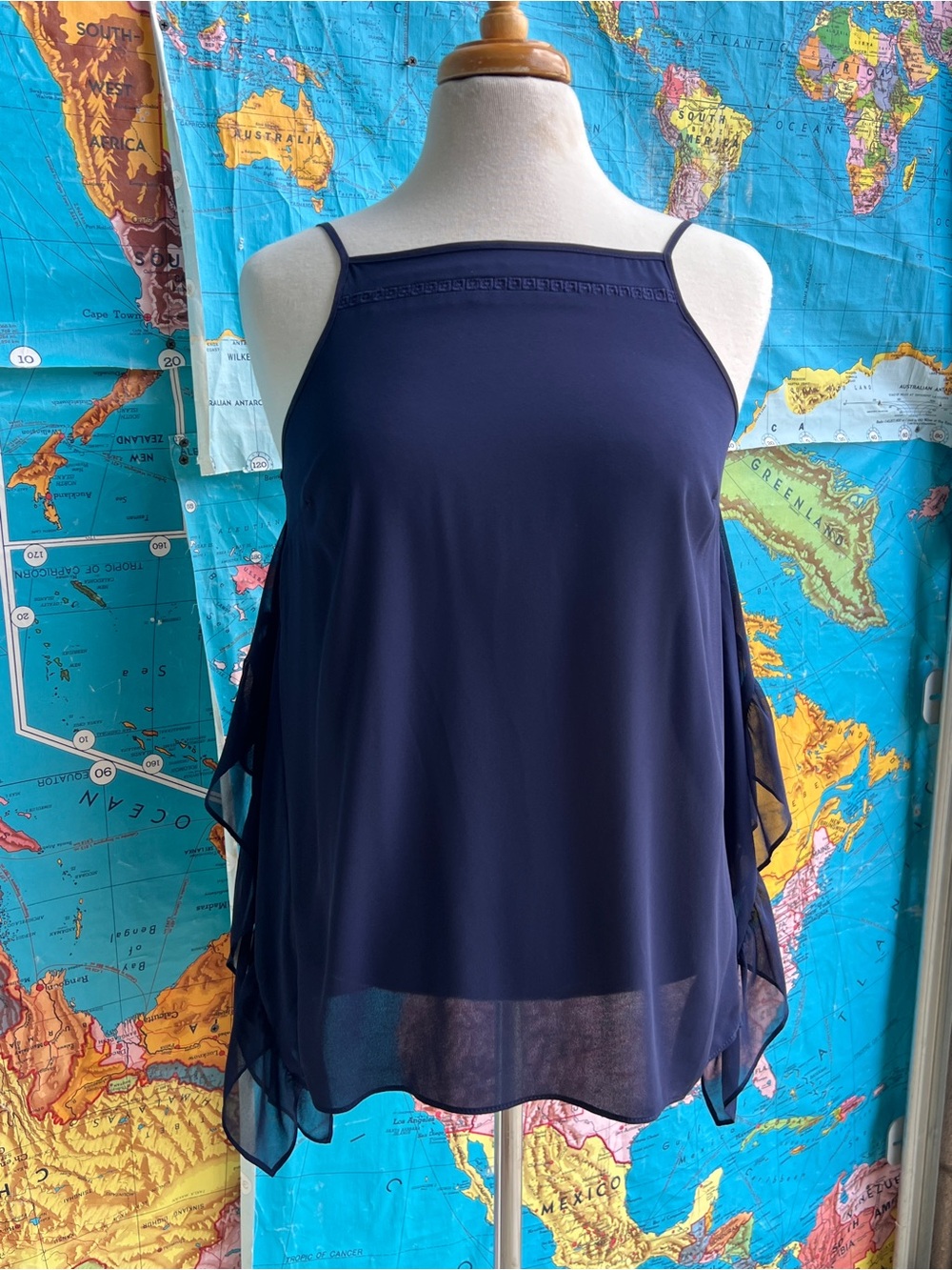 BCBGeneration Navy Chiffon Overlay Spaghetti-Strap Cami